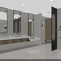 Elegant Modern New Chinese Style Public Toilet With Sleek Marble Interior And Decorative Backlit Mirrors