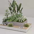 Beautiful Garden Decorative Arrangement With Tropical Plants White Flowers And Concrete Planter On Wooden Platform