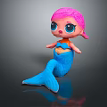 Cute Mermaid Doll With Pink Glittery Hair Big Blue Eyes And Blue Tail