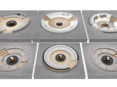 Various Circular Fire Pit Designs With Modern Stone And Wooden Accents 3d model