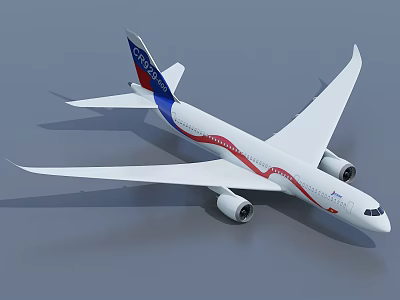 White Passenger Airplane With Blue Red Tail China Logo Twin Engines Modern Design 3d model