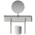 Modern Dressing Table With Circular Mirror White Cabinet Metal Frame And Stool 3d model