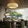 Private Dining Room Interior With Round Table Scenic View And Lamps 3d model