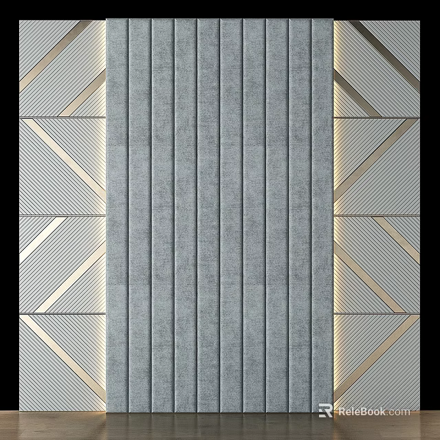Modern Wall Decor With Gray Vertical Stripes And Gold Geometric Patterns 3d model