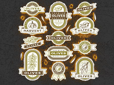Vintage Olives Brand Logo Collection With Olive Branches And Harvest Elements 3d model