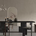 Modern Black Dining Table Set With Wooden Chairs Vase Candles And Pendant Light