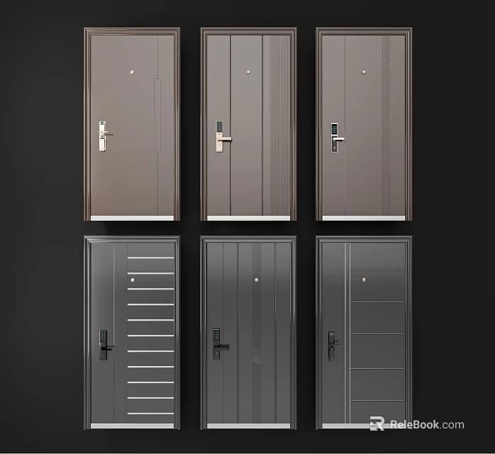 Various Modern Security Door Designs With Different Colors And Secure Locks 3d model 