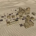 Traditional Desert Landscape With Ancient Buildings Domes And Flags On Sandy Ground