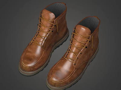 Brown Leather Lace Up Boots With Gray Lining And Thick Sole Design 3d model