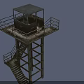 Industrial Metal Observation Platform With Staircase Guardrail And Enclosed Cabin