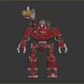 Red Mechanical Warrior Robot With Backpack Weapon And Shiny Metallic Armor Details 3d model