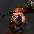 Pig Faced Muscular Warrior Creature With Large Weapon And Purple Gold Armor