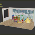 Scenic Children's Room Background With Hot Air Balloons Moon Trees And Wooden Floor