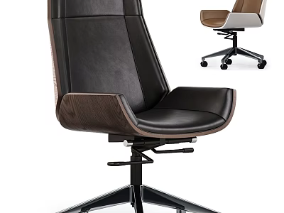 Modern Office Table And Chair Set With Leather Upholstery Wooden Armrests And Swivel Base 3d model