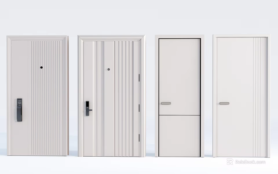 Modern Swing Doors With Various Panel Designs And Handle Options For Interior 3d model