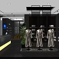 Stylish Modern Boutique Interior With Three Robed Mannequins Shelves Green Plants And Reception Counter