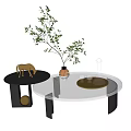 Elegant Modern Marble Top Coffee Table With Green Plant Horse Figurine Tray And Glassware