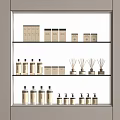 Stylish Perfume Cosmetics Display Shelf With Bottles Reed Diffusers And Minimalist Design 3d model