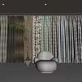 Stylish Curtains With Various Colors Patterns In Modern Interior Room Featuring White Chair And Plant