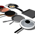 Variety of Cookware Pans with Different Colors Lidded Frying Pan and Griddle