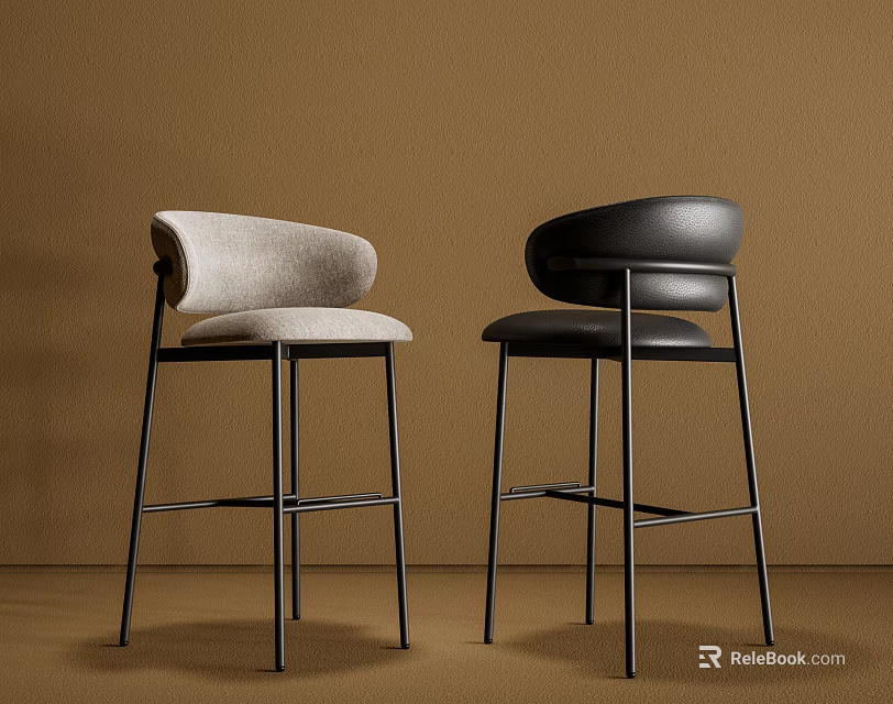Modern Bar Stools With Light Gray And Black Seats And Metal Frames In Brown Background 3d model 