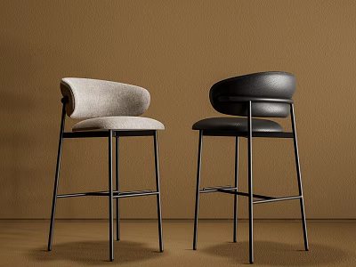 Modern Bar Stools With Light Gray And Black Seats And Metal Frames In Brown Background 3d model