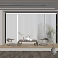 Modern Minimalist Tea Room Interior Design With Large Windows Venetian Blinds And Low Tea Table