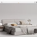 Modern Double Bed Interior With Upholstered Headboard Bedside Tables And Decorative Pillows 3d model