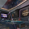 Modern KTV Room Interior With Comfortable Sofas Coffee Tables TV Screen And Decorative Lights 3d model