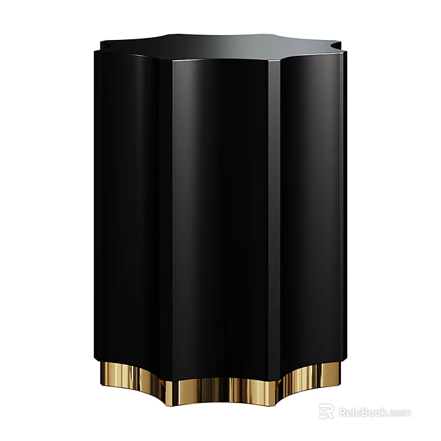 Elegant Octagonal Black Side Table With Gold Base And Sleek Modern Design 3d model