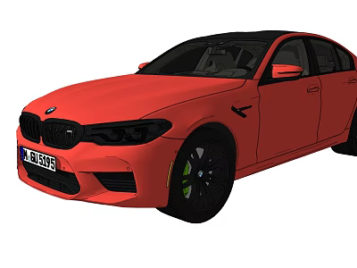 Red BMW Sporty Sedan With Black Wheels And M Badge Front View 3d model