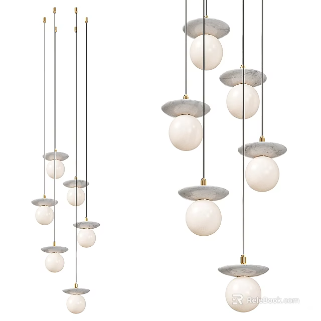 Modern Multiple Pendant Lights with White Spherical Lamps and Metallic Frames for Interior Design 3d model