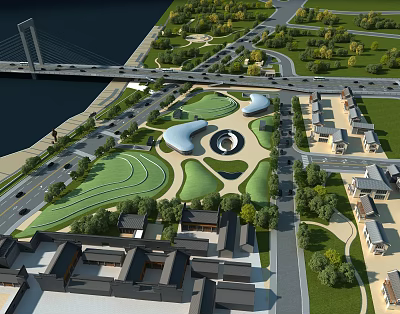 New Chinese Style Aerial View Ancient Building Square Tourist Building Aerial View 3d model