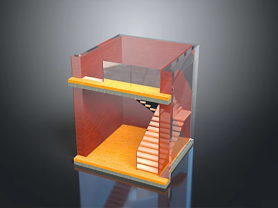 Two Story Architectural Model Featuring Transparent Casing Staircase And Floors 3d model