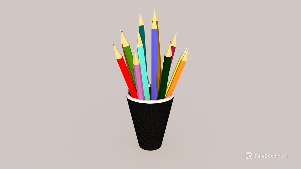 Colorful Pencil Sculpture Arranged in Black Cup with Bright Colorful Hues 3d model 