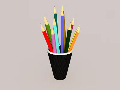 Colorful Pencil Sculpture Arranged in Black Cup with Bright Colorful Hues 3d model