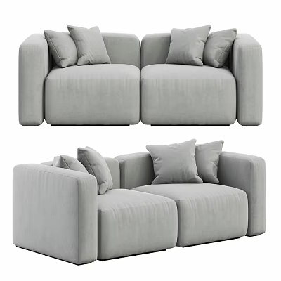 Modern Gray Two Seater Sofa With Soft Fabric Upholstery And Decorative Pillows 3d model