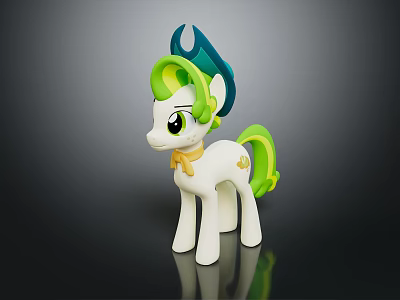Cute White Pony Toy With Green Mane Tail Blue Green Horn And Yellow Star 3d model