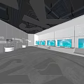 Modern Tech Exhibition Hall Featuring Multiple Screens And SK Logo On Floor 3d model