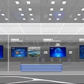 Modern Exhibition Hall Interior With Digital Screens Display Cabinets And Visitors