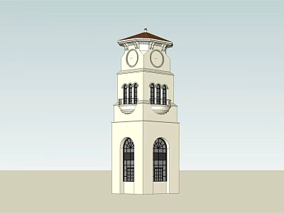 White Multi Level Tower With Red Roof Balcony And Arched Windows 3d model