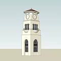 White Multi Level Tower With Red Roof Balcony And Arched Windows 3d model