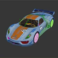 Silver Race Car with Orange Stripes Aerodynamic Rear Wing Spirit Logo and Number 22