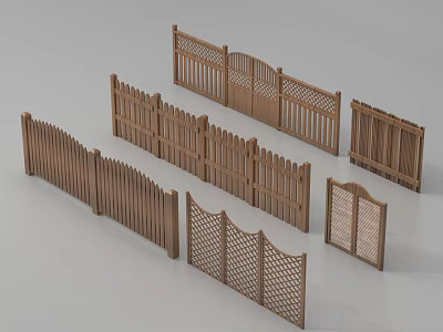 Different Types of Wooden Railings with Arched Tops Lattice Patterns and Gate Designs 3d model