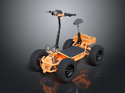 Orange Quad Bike With Four Wheels Handlebars Seat Headlights And Storage Rack 3d model