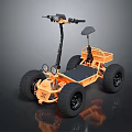 Orange Quad Bike With Four Wheels Handlebars Seat Headlights And Storage Rack