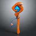 Orange Enchanted Staff With Blue Gemstone Claw Design Textured Shaft Blue Cord And Tassel