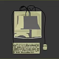 Vintage Electronic Computer With Monitor Desktop Tower Keyboard And Mouse