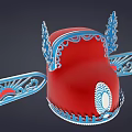 Traditional Red Hat With Blue Wing Shaped Decorations White Accents And Intricate Patterns