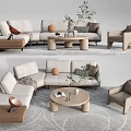 Modern Sectional Sofa and Coffee Table Set With Throw Pillows Green Plant and Area Rug
